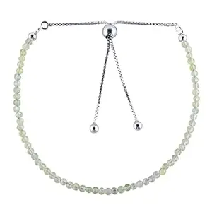 RRJEWELZ Natural Prehnite 2.5mm Round Shape Faceted Cut Gemstone Beads 7 Inch Adjustable Silver Plated Clasp Bracelet For Men, Women. Natural Gemstone Stacking Bracelet. | Lcbr_05146