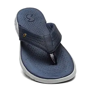 SOLETHREADS TruBounce Classy Comfortable Ultra-Light Shock Absorbent Bounce Back Cushioned Water-resistant Slippers Flip Flops for Men | Navy/L.Grey| UK 9