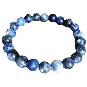 RRJEWELZ Natural Blue Sodalite Round Shape Smooth Cut 8mm Beads 7.5 inch Stretchable Bracelet for Healing, Meditation, Prosperity, Good Luck | STBR_02258