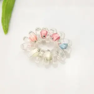 DHANABAPA Transparent Color Beads Telephone Line Hair Ring Women's High Elastic Ponytail Bracelet Dual-purpose Rubber Band Large Leather Case Rubber Ponytail Band (7 Pcs - Multicolor, Standard)