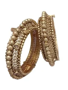 MEHAK CURATORS Gold Plated Rajwadi Intricate Design Ad Stone Screw Openable Bangles Kada Set of 2 for Women and Girls (2.8)
