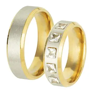 Two Toned Stainless Steel Thick CZ Couple Rings for Lovers Wedding Engagement Propose Band for Men and Women
