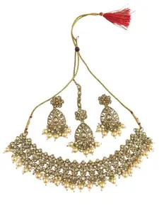 Necklace with Earring & Mangtika Traditional Necklace Jewellery Set for Women (Peach)
