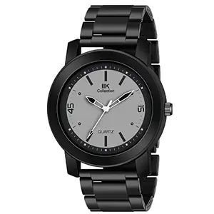 IIK COLLECTION Watches for Men Round Numerical Dial Analogue Men Watch|Long Battery Life|Stainless Steel Bracelet Black Chain with Long Lasting Polish/Adjustable Fixable Silicon Strap|Watches for Boys