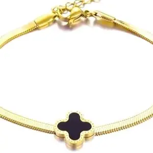 Anti Tarnish Lucky Four Clover Bracelet | Trending Korean Stainless Steel Statement Hand Bracelet for Women and Girls