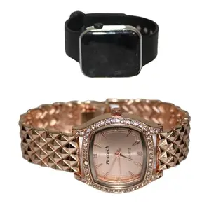 Styliash Fashionable Rose Gold Watch & Black Digital Watch for Women & Girls Combo of 2