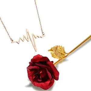 Fashion Frill Valentine Gift For Girlfriend Heartbeat Pendant Gold Plated Chain Necklace For Women Girls 24k Gold Rose Love Gifts
