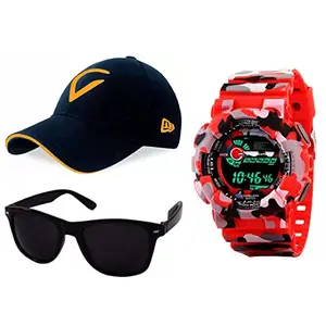 PUTHAK Unequetrend Digital Sports Watch, Multi-Functional Watch for Boys & Men with Cap and Sunglasses, Combo Pack of 3- PTHK-2535