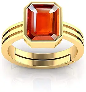 Anuj Sales 16.25 Ratti 15.00 Carat Certified AA++ Natural Gemstone Gomed Hessonite Stone Panchdhaatu Adjustable Ring Gold Plated Ring for Man and Women(Lab - Tested)