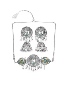 Yellow and Sky Blue Flower Peacock Choker Necklace for Women – Traditional Indian Jewelry