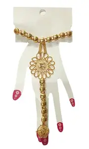 Traditional Gold-Plated Hand Harness Ring Bracelet, Floral Design, Indian Wedding Jewelry