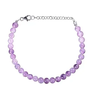 LKBEADS Silver Plated Bracelet with Multicolor Smooth Kunzite Beads – Round 5mm – 7 inch Adjustable – For Men & Women|LK_STACK_03948
