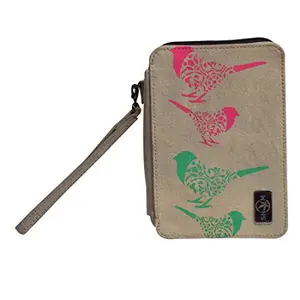 SHOM Bird Printed Wallet-Purse for Women and Girls with Debit/Credit Card Holder Space and Pocket Space for Mobile Phone (Natural Off White)