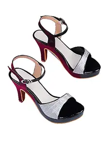 WalkTrendy Womens Synthetic Black-Silver Sandals With Heels - 3 UK (Wtwhs449_Black-Silver_36)