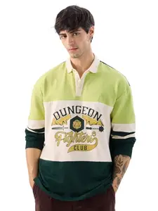 The Souled Store Official Dungeons & Dragons: Fighters Club Men and Boys Long Sleeve Collared Neck Multicolor Graphic Printed Cotton Rugby Polos