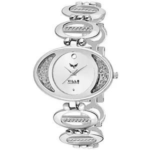 VILLS LAURRENS VL-7093 Attractive Silver Crystal Studded Chain and Dial Watch for Women and Girls