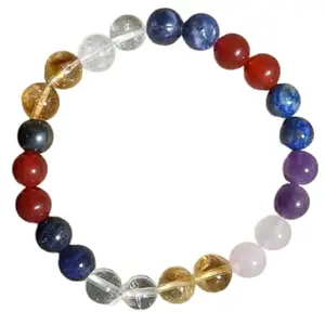 RRJEWELZ Natural 7 Chakra Stone 8mm Round Shape Smooth Cut Beads 7.5 Inch Stretchable Bracelet For Men & Women. Unisex Bracelet For Healing, Meditation, Prosperity, Gift & Luck|STBR_RR_09654_7.5