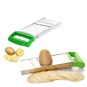 Generic Potato Slicer for Chips and Lays Maker by SiaaRam with Comfortable Hand Grip |Banana Cutter| |Onion Cutter| |Alu Cutter| |Stainless Steel| |Easy to Use| |Green Colore| |Size 24 x 10 x 3 inches|