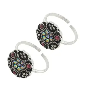 Sahiba Gems Pure Silver/Chandi Rich Look Antique Toe Rings/Chutki with Multi Color Stone Cz For Women ~ Pack in 2 Pieces