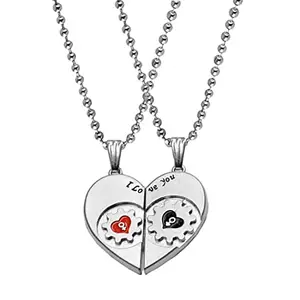 Shiv Jagdamba Couple Jewellery I Love You Heart Shape Male And Female Sysmbol Engraved 2 Pcs Locket Multicolor Pendant Necklace Chain For Men And Women