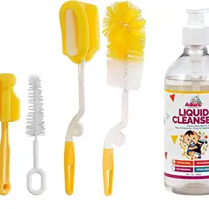 Adore Bottle Nipple and Straw Cleaning Kit Pack of 5, Multi Color & Liquid Cleanser, feeding bottle cleaner brush, Cleanser for Baby Bottles, Nipples, Accessories and Toys,500ml (Cleaning Brush Kit + Cleanser)