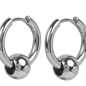 Street Studio Stud- Stainless Steel Silver color Hoops & with Silver Beads Shaped Earring - Stud for Fashionable Generation (2)