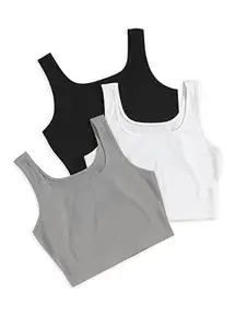 Toochki Women's Knitted Sleeveless Solid Sqaure Neck Ribbed Tank & Crop Tops (Pack of 3)