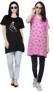 Women's Printed Round Neck T-Shirt RG-HRT-Black-Leaf-Allover-Grey-XXS