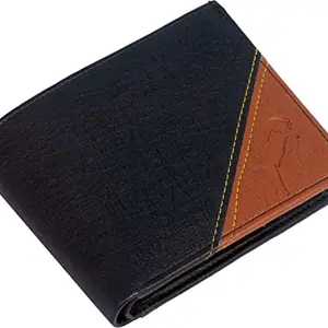 WILD EDGE Stylish Black Wallet for Men with Tan Detailing Made with Artificial Leather