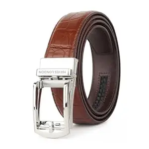 HAYES LONDON Genuine Leather Belt for Men with Auto Lock Ratchet Buckle | No Hole Micro Adjustable Slide Lock Belt | Premium Casual & Office Wear Men’s Belt (Onesize)