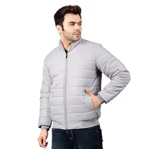 SPANCO Men Jacket in HD Material with Straight Strip Design (Length : Short) (Inner Filling : Fiber) (Color : Grey) (Size : XL) (Model : Goldiamond)