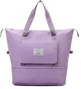 PROBUY Travel Bag, Foldable Travel Duffel Bag, Expandable Travel Duffel Bag, Collapsible Waterproof Large Capacity Travel Handbag, Overnight Bag for Women (Purple)