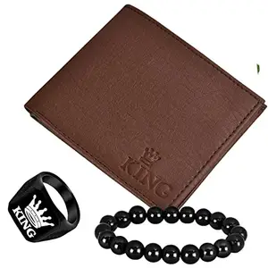 Mikado King Brown Men's Wallet with Jewellery Set for Men
