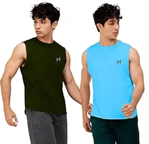 Mebadass Solid Sleeveless Cotton Regular Fit Mens Stylish Top Tanks Vest T-Shirt (Combo Pack of 2)
