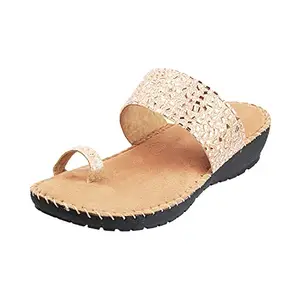 Walkway by Metro Brands Women Chikoo Gold Synthetic Sandals 6-UK (39 EU) (44-1351)
