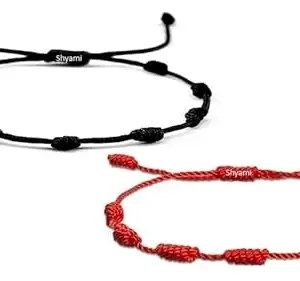 SHAYAMI Morvi Evil Eye 7 Knot Lucky Bracelets Adjustable Red and black String Amulet for Women Men Boys & Girls(Black & Red, Pack of 2).