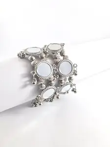 Oxidised Mirror Cuff Bracelet, Antique Traditional Style, Vintage Design, Grey Silver Finish, One Size,
