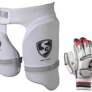 SG Test RH Leather Batting Gloves, Adult - Cricket (Assorted) Ultimate (Combo) Right Hand Thigh Pads, Adult (Assorted)