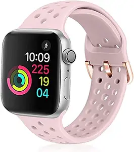 A connect Z Silicone Sport Band for Apple Soft Replacement Wrist Strap Compatible with iWatch Series 7/6/ SE/ 5/4/3/2/ (Black&Pink) with Air Hole Sport Band