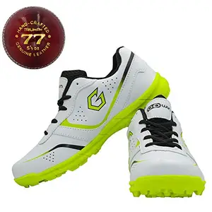 Gowin Academy White/Green Cricket Shoes Size-3 with TR-77-R Cricket Leather Ball Veg Tanned Red