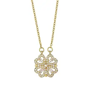 Jewels Galaxy Four Leaves & Hearts Clover Design Openable Magnet Gold Plated Pendant with Chain (LQ-PS-11801)