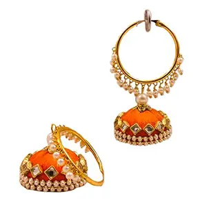 Yaalz Silk Thread Beautiful Trendy & Elegant Bridal/Festival Wear Pearl Hoop Heavy Jhumka Earrings With Kundan Work For Women/Girls In Multiple Colors