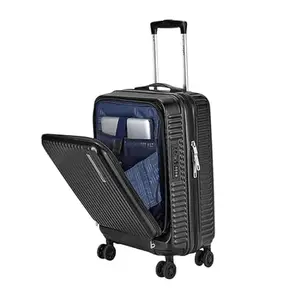 Recoil 55 Cms Cabin Trolley Bag with Laptop Compartment, Recessed TSA Approved Lock, Premium Polycarbonate, 8 Wheels with 360 Degree Rotation, Anti Theft Zipper, Black