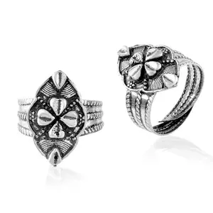 ADMIER Oxidised silver Plated Brass marquise shape heart design adjustable Toering For Girl Women(ACTR0168)