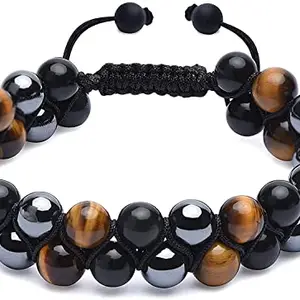 REBUY Triple Protection Stone Bracelet For Both Men & Women | Help To Protect Against Negative Energy | 8mm Bead size