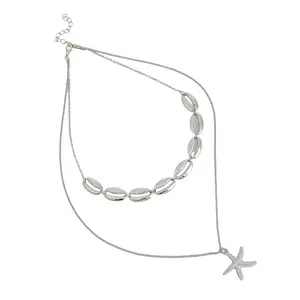 SOHI Women's The Bahamas Multi-Layer Necklace For Casual Wear | Metallic Silver Colour | Alloy Material | Lobster Clasp Closure | Metallic Necklace| Fashion Multi-Layer Necklace For Women & Girls