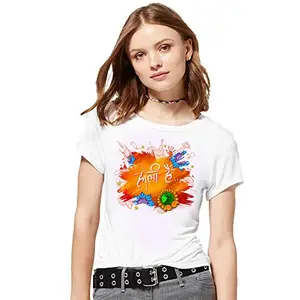 Malted Astonishing Graphic Print Holi T-Shirt for Couples | Dry-fit | Polyester | Pack of 2 (SMLT-hol-tee-22-ht_130_WXL) Womens