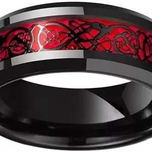 Lila Stainless Steel Tungsten Rings for Women Men Wedding Bands Celtic Dragon Carbon Fiber Inlay Beveled Edges Polished Comfort Fit (BZR_HC332-BlakRedDragnRng(Sz-17)(M:01))