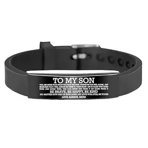 M Men Style To My Son Be Brave Be Happy Be Kind Love Mom Wristband Black Silicone Bracelet For Men And Women Br04