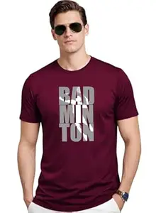 ADRO Mens Badminton Tshirt | Cotton Lycra | Regular Fit Tee | Sports Design T-Shirt for Men | Printed T Shirts for Men